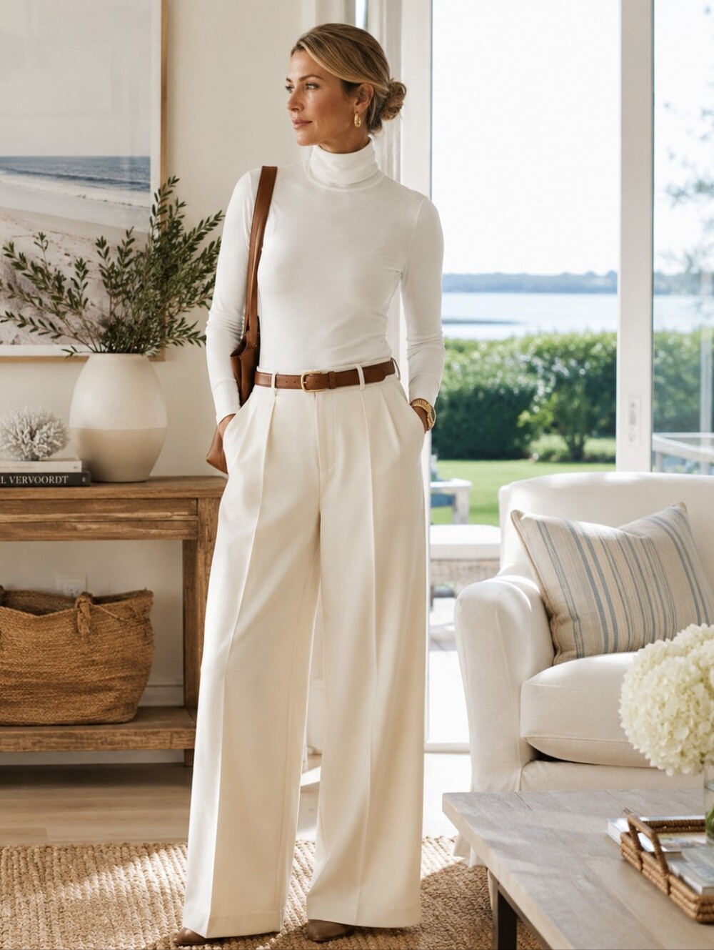 J. Crew Long Sleeve Tissue Turtleneck in White Minimalist Quiet Luxury Women's M